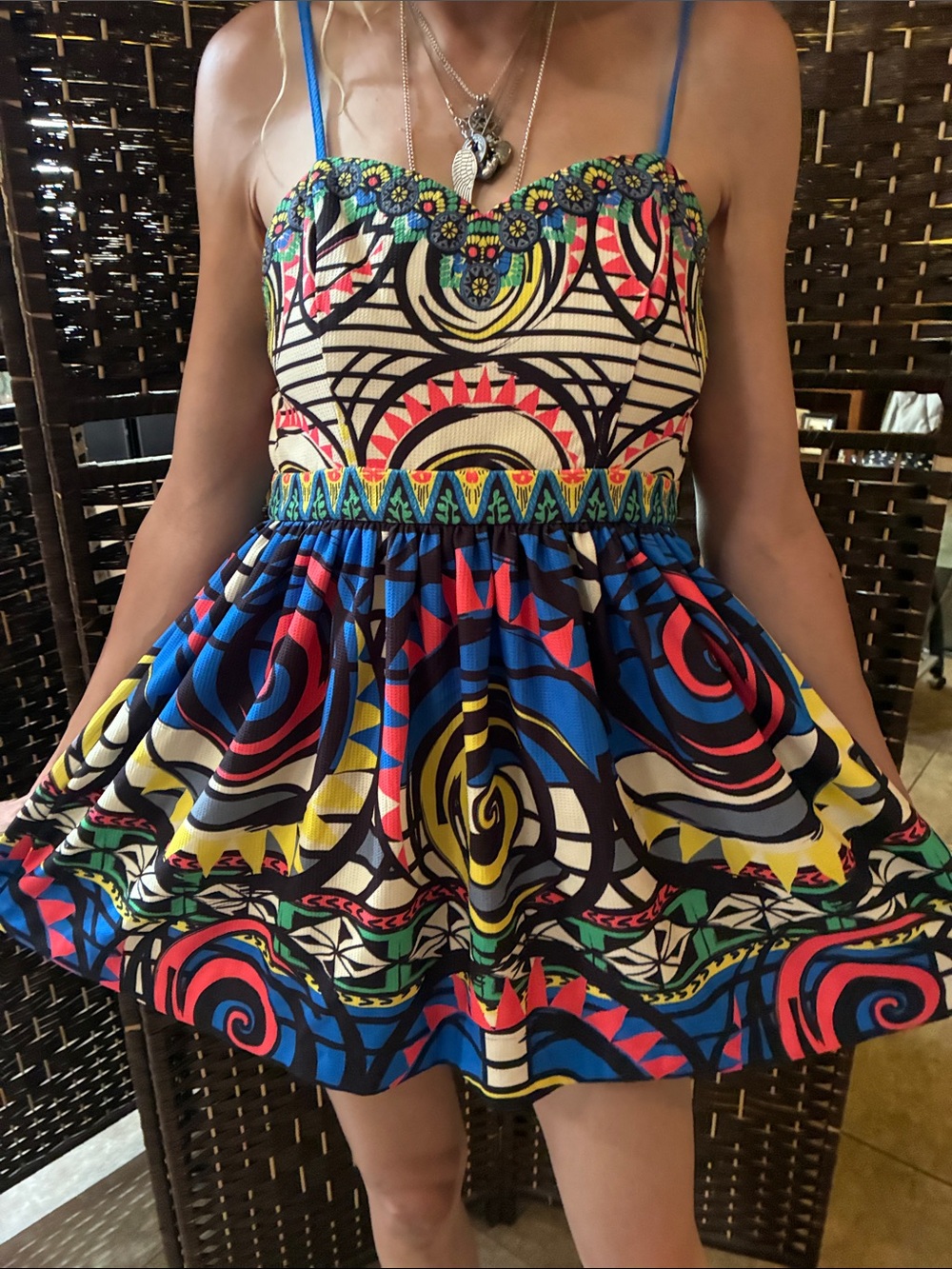 Strappy Mini Dress in Multicolor Print size S